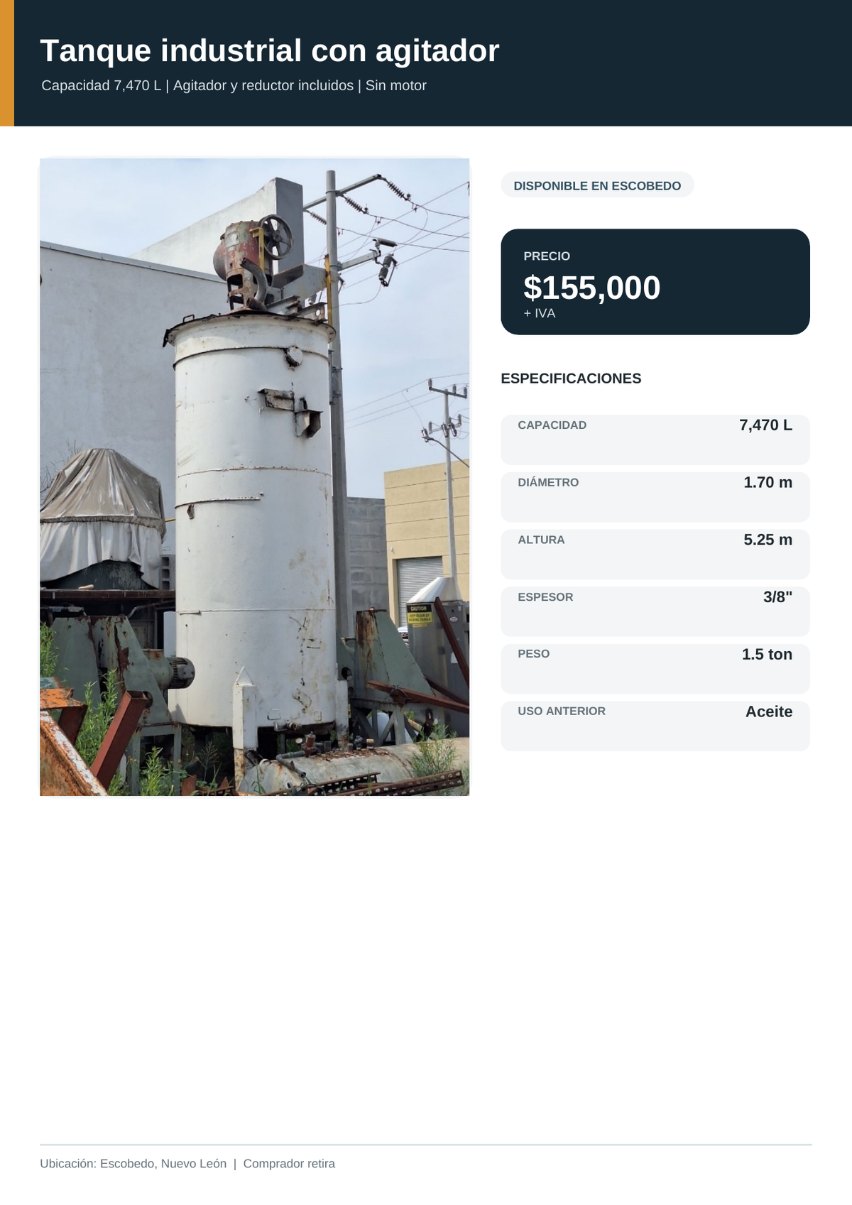 Tanque Industrial 7.470 L com Agitador e Redutor